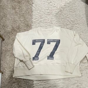 American Eagle Outfitters Cream Sweatshirt with Blue Graphic